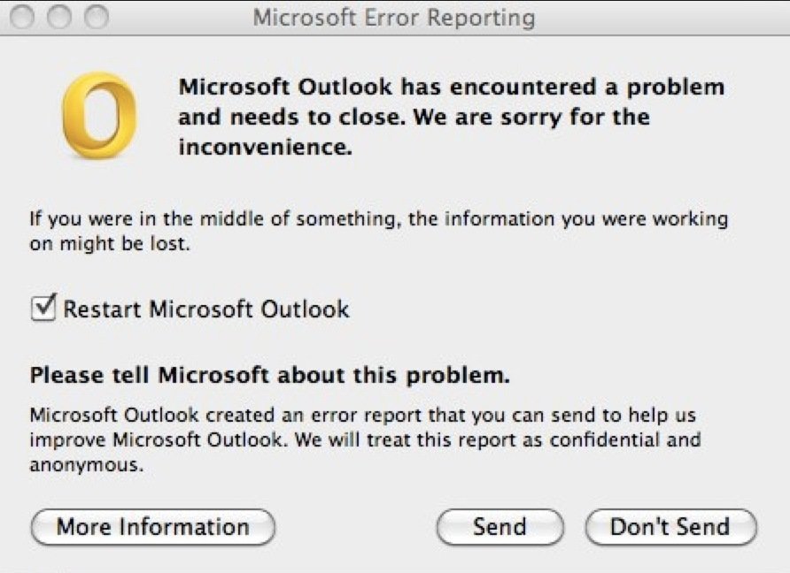 Microsoft office 2011 mac outlook crashes